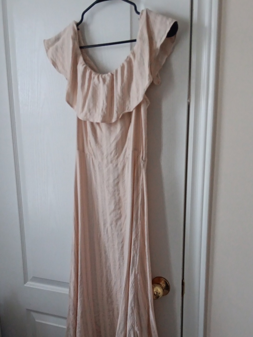 H&M Soft Ruffle Cream Button-Down Maxi Dress